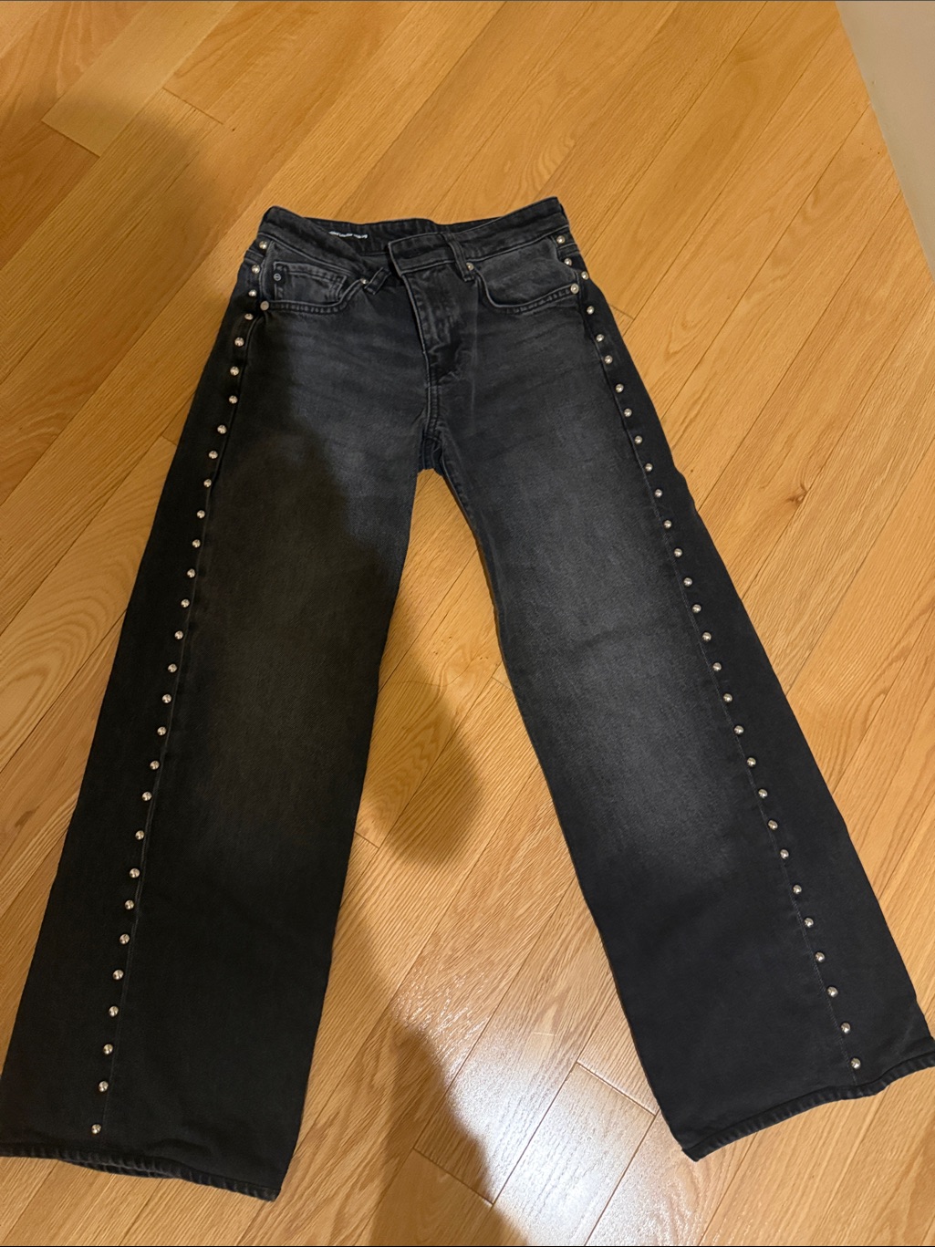 Black Stud-Trim Wide Leg Jeans Ag